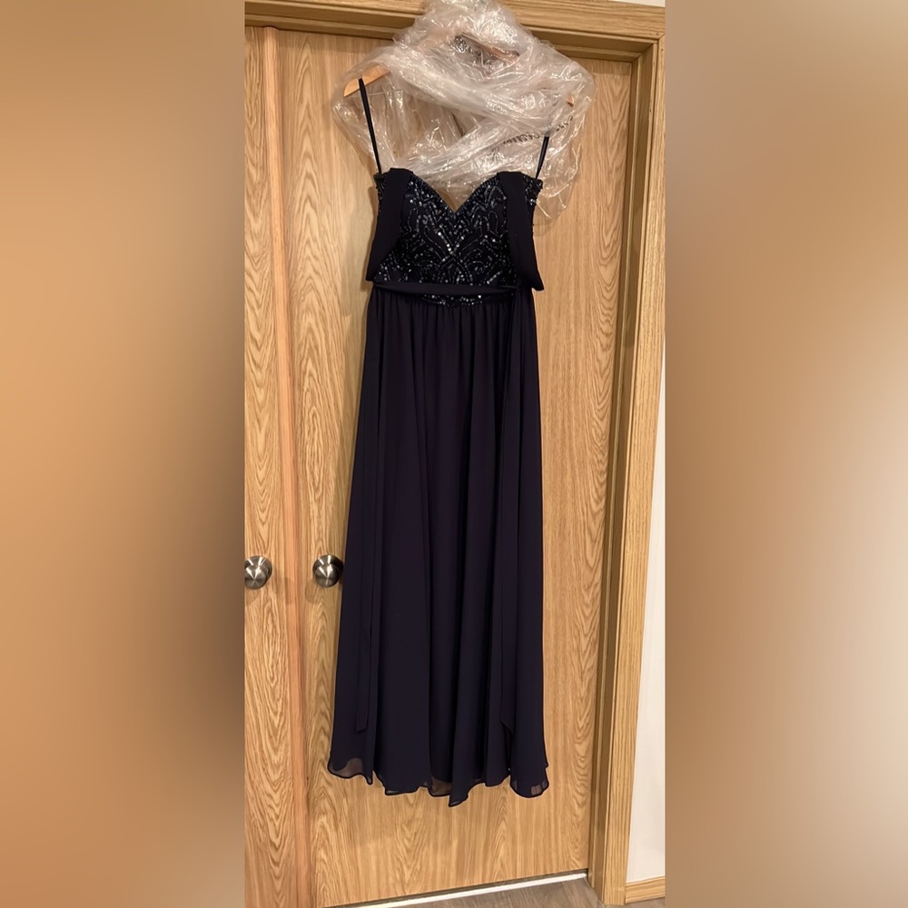 Navy blue floor length bridesmaids dress